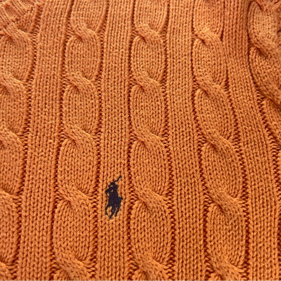 Ralph Lauren Sport Sweater Womens Medium Orange Cable Knit Pullover Cotton Pony - Picture 9 of 9